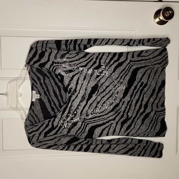 Cache Black Gray Crystal Embellished Tiger Print Shirt Size S - Picture 7 of 11